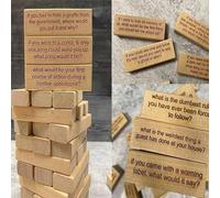 54 Pcs Questions Tumbling Tower - Traditional Wooden Tumbling Tower Block Game, Travel Size, Stacking Brick Blocks With Fun Tasks for Family Party (6x1.5x0.5cm)
