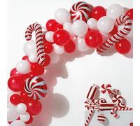 54 Piece Set Christmas Xmas Balloon Arch Gold Star/Silver Star/Red Candy Canes/Pink Candy Canes Decoration Home Decor (Red)