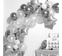 54 Piece Set Christmas Xmas Balloon Arch Gold Star/Silver Star/Red Candy Canes/Pink Candy Canes Decoration Home Decor (Silver)