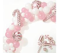 54 Piece Set Christmas Xmas Balloon Arch Gold Star/Silver Star/Red Candy Canes/Pink Candy Canes Decoration Home Decor (Pink)