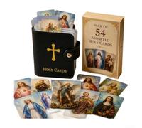 54 Prayer Cards Pack Red Blue Catholic Saints Collection(Black with prayer)