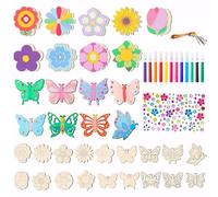 54 Set DIY Wooden Painting Crafts Set, Unfinished Blank Coloring Wooden Stencils of Butterflies and Flowers, Arts and Crafts Supplies for Birthday Gifts Classroom Rewards Goodie Bags Fillers
