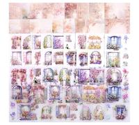 54 Sheets Scrapbook Supplies Kit, Window Flower Butterfly Pre-Cut PET and Washi Stickers with Aesthetic Scrap Book Paper for Junk Journals Art Journaling Scrapbooking