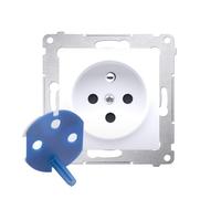 54 White Module 1x Power Outlet with Data and Key, Screw
