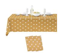 54"X 108" Polka Dots Disposable Plastic Table Cover - Waterproof, Spill-Proof, Rectangular Table Protector for Birthdays, Baby Showers, Outdoor Dinners, Picnics, Gold - Pack of 3