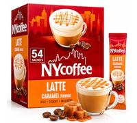 54 x NY Coffee Caramel Latte Instant Coffee Sachets - 3 x 18 Sachets - Smooth Creamy Caramel Flavour Latte Mix - Café Style Frothy Coffee Drink - Just Add Hot Water - Indulgent Instant Coffee for Home