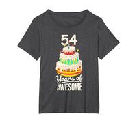 54 Years of Awesome Funny 54th Birthday Cake for Adults T-Shirt, Women's Plus, Dark Heather Grey, 2X