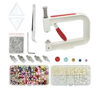 5400Pcs Beads Pearl Setting Machine Hand Press Pearl Tool with 5 Size Colorful No Holes Pearls Rivet Studs Tweezers for Clothing Bags Hair Bands Handicrafts DIY Projects