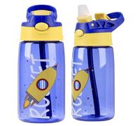 [540ml/19oz] Duck Straw Water Bottle - Freeflow, Spill Resistant Active Toddler/Child Drinking | Dishwasher and Steriliser Safe | Suitable for 18 Months Plus [Blue Spaceship/Rocket Style]