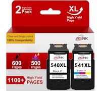 540XL 541XL Twin Pack Replacement for Canon Printer Ink 540 541 XL PG-540XL Black CL-541XL Colour for Pixma MG3600 MG3650 MG4250 MG3150 MG3250 MG3550 TS5150 TS5151 MX475(PG-540 Black+CL-541 Colour)