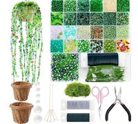 5422 PCS DIY Beaded Plant Kit, Green Beads for Beaded Plants with Video Tutorials, Forever Plant Beadeds Making Kit with Hanging Chain and Manual, Green Beads for Jewelry Making (Include Pot & Foam)