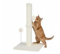 54cm Cat Scratching Post, Tall Scratch Post Claw Scratcher for Large Cats with Teasing Hanging Ball, Natural Sisal Rope Scratch Pole, Spring Pompom, Stable Base (Beige)