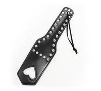 54cm Long Heart Shaped Cowhide Riding Crop with Black and red Elastic shaft-UKRB06 (Black)