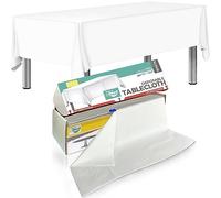 54in X 100ft White Premium Plastic Disposable Tablecloth Roll with in Built Cutter Box | Table Cover for Party, Picnic, Banquet & Kids Activities