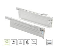Metabox Metal Drawers Sides/Runners Rollers Set White H-54mm L-350mm