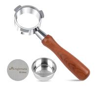 Aeglemana 54mm bottomless portafilter - Removable Stainless Steel 3-Ear Removable Coffee Basket - For Breville Barista Express (BES870) Multiple Models Compatible - Solid Wood Handle - Espresso Filter