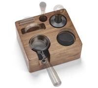 54MM Wooden Tamping Station, Espresso Organizer All-in-One with Adjustable Height Nut, Non-Slip Base & 3 Silicone Pads - Fits Portafilter, Tamper, Distributor, Brush, Dosing Funnel & Puck Screen