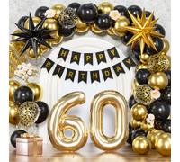54Pcs 60th Birthday Decorations for Men Women, Black and Gold Balloon, Large Number 60 Fabulous, Star Balloons Party Decorations with Happy 60th Birthday Banner, 60 Year Old Anniversary Decor Supplies