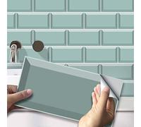 54Pcs Alwayspon Wall Tile Transfers Sticker for Home Decor, Peel and Stick Self-Adhesive Splashback, Stick on Tile Decals for Living Room Kitchen Bathroom Decor, Green-Blue Brick
