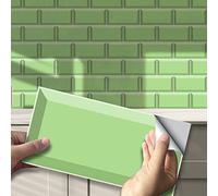 54Pcs Alwayspon Wall Tile Transfers Sticker for Home Decor, Peel and Stick Self-Adhesive Splashback, Stick on Tile Decals for Living Room Kitchen Bathroom Decor, Light Green Brick
