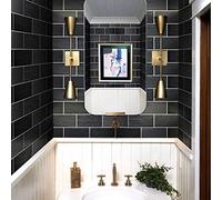 54Pcs Alwayspon Wall Tile Transfers Sticker for Home Decor, Peel & Stick self-Adhesive splashback, Stick On Tile Decals for Living Room Kitchen Bathroom Decor, Black Stone Brick