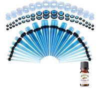 54Pcs Ear Stretching Kit 1.6-12mm Gauges for Ears with O-Rings Ear Gauge Stretching Kit Acrylic Gauge Stretching Kit with Aftercare Jojoba Oil Ear Expander Body Piercing Jewelry for Women Men