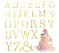 54pcs Letters Cake Topper Acrylic Mirror Birthday Cake Decoration Uppercase Letter Alphabet A-Z Gold for Birthday Party Mariage Graduation DIY Cake Supplies Graduation Cake Topper