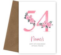 54th Anniversary Card for Wife Husband - Floral Number 54 with Custom Names - Celebrate Anniversaries with 54th Anniversary Card for Couple - 54 Years as Husband and Wife