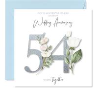 54th Anniversary Card for Women Men - Fancy Floral Flowers - Happy 54 Year Anniversary Card for Grandad Dad Friends Nanny, 145mm Wedding Anniversaries Greeting Cards