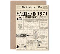 54th Anniversary Card for Women Men - Newspaper Married in 1971 - Happy 54 Year Wedding Anniversary Card for Partner Husband Wife Companion, 5x7 Inch Anniversaries Greeting Cards