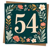 54th Birthday Card, 54th Birthday Card for Her, Floral Number 54 Celebration Greeting Elegant Decorative Design for Mum, Wife, Daughter, Sister or Friend