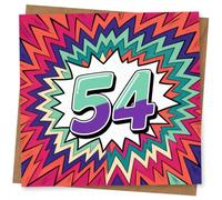 54th Birthday Card, 54th Birthday Card for Her or Him, Bright Retro Comic Style Greetings for Mum, Dad, Friend or Family Member