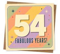 54th Birthday Card, 54th Birthday Card for Her or Him, Fabulous Years Retro Multicolour Number Design, Age 54 Celebration Greeting