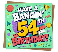 54th Birthday Card, 54th Birthday Card for Him or Her, Fun Retro Style Greetings with Bold Colourful Typography and Confetti Design