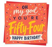 54th Birthday Card for Her, Bright Confetti 'Oh My God' | Cheeky 54th for her: bright confetti-style sprinkles with “Oh my god you’re fifty-four” on the front.