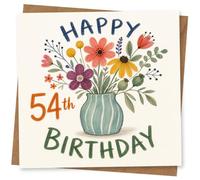 54th Birthday Card for Her, Floral Design | Eye-catching greeting card; Floral artwork for her on a 54th birthday with a warm, memorable feel
