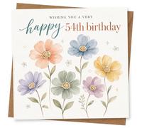 54th Birthday Card for Her, Soft Watercolour Flowers | Soft watercolour-style flowers with the stylish front message “wishing you a very happy 54th birthday” for her.