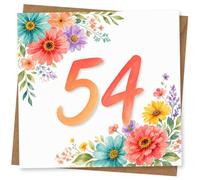 54th Birthday Card for Her, Watercolour Flowers & 54 | Colourful floral watercolour border with a big “54” front and centre; a fun, vibrant way to mark her 54th.