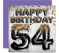 54th Birthday Card for Men - Black & Gold Glitter Balloons - Happy Birthday Cards for 54 Year Old Man Dad Grandad Grandpa Gran Uncle, 145mm Bday Greeting Cards Gift