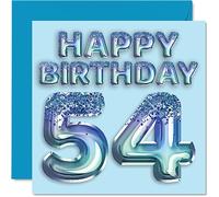 54th Birthday Card for Men - Blue Glitter Party Balloon - Happy Birthday Cards for 54 Year Old Man Uncle Grandad Dad Grandpa Gran, 145mm Bday Greeting Cards Gift