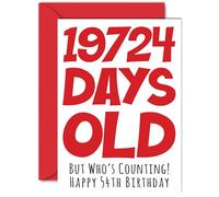 54th Birthday Card for Men Women Him Her - 19724 Days Old - Funny Adult Happy Birthday Card for Brother Sister Son Daughter Mum Dad, A5 Humour Joke Greeting Cards