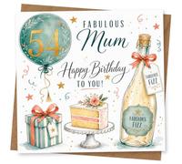 54th Birthday Card for Mum, Balloon Cake Design