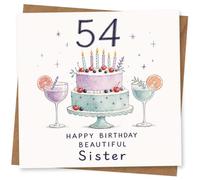 54th Birthday Card for Sister, Beautiful Cocktail Cake Design
