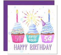 54th Birthday Card for Women Cute Cupcake Birthday Card for 54 Year old Woman Ladies Friend Sister Mum Aunt Grandma fifty four, fifty fourth Niece Nanny