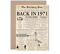 54th Birthday Card for Women Men - Newspaper Back in 1971 - Happy 54 Birthday Cards for Husband Friend Daughter Neighbour Cousin Auntie, 5x7 Inch Bday Greeting Cards