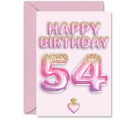 54th Birthday Cards for Men Women - Pink & Purple Glitter Balloons - Happy Birthday Card for 54 Year Old Man Woman Dad Neighbour Colleague Nan, A5 Bday Greeting Cards