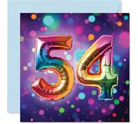 54th Birthday Cards for Men Women - Rainbow Foil Balloon - Happy Birthday Card for 54 Year Old Man Woman Sister Wife Daughter Brother, 145mm Bday Greeting Cards