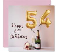 54th Birthday Cards for Men Women - Balloons & A Bottle of Bubbly - Happy Birthday Card for 54 Year Old Man Woman Dad Neighbour Colleague Nan, 145mm Bday Greeting Cards