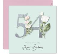 54th Birthday Cards for Women - Fancy Floral Flowers - Happy Birthday Card for 54 Year Old Woman Friend Cousin Wife Neighbour, 145mm Bday Greeting Cards