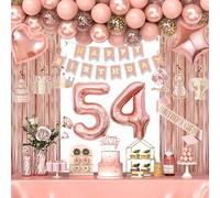 54th Birthday Decorations for Women Girls, Happy 54 Birthday Decorations for Her, Rose Gold Birthday Party Supplies with Banner, Number Balloons, Fringe Curtains, Hanging Swirls